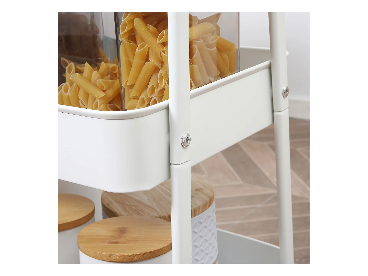 Carrito de cocina de 3 niveles con cesta y tapa, metal, blanco (53,5 x 31 x 79,4 cm)