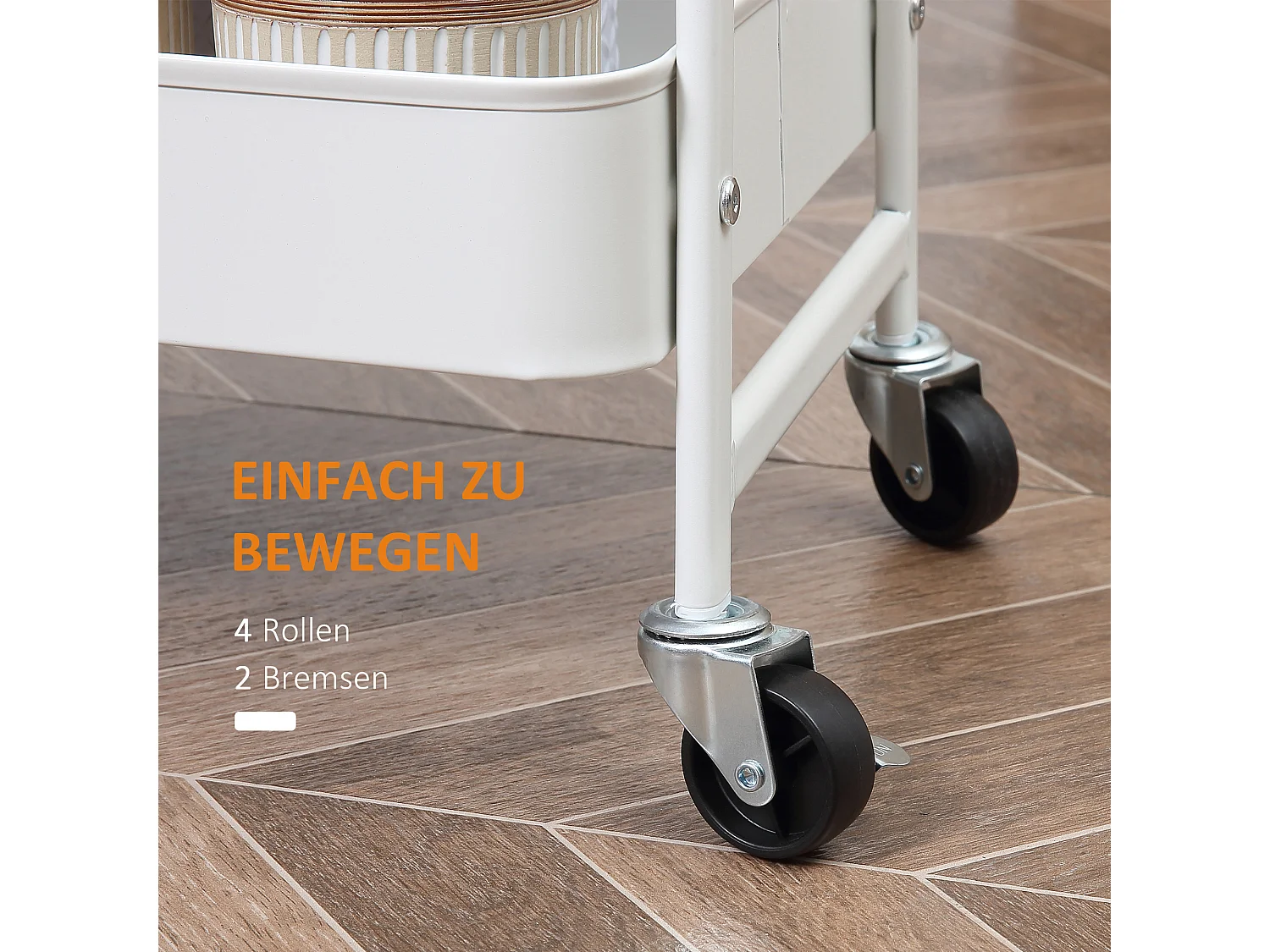 Chariot de cuisine à 3 étages avec panier et couvercle, métal, blanc (53.5x31x79.4 cm)