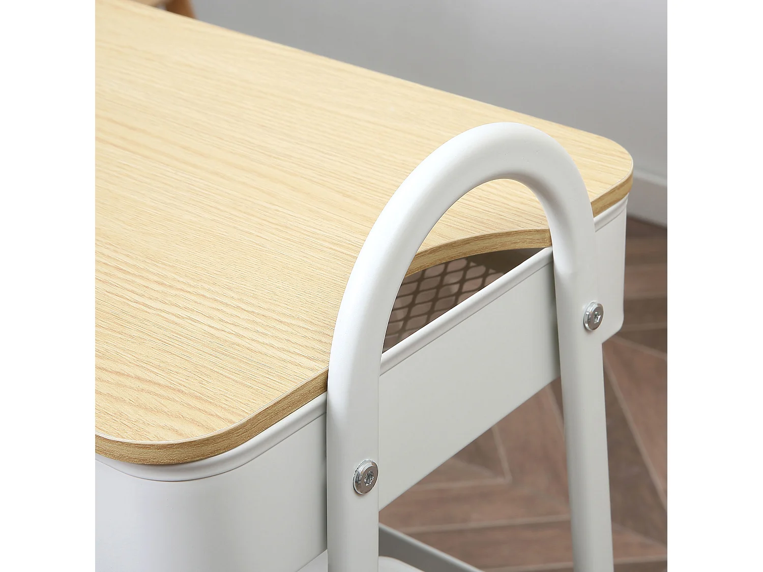 Chariot de cuisine à 3 étages avec panier et couvercle, métal, blanc (53.5x31x79.4 cm)