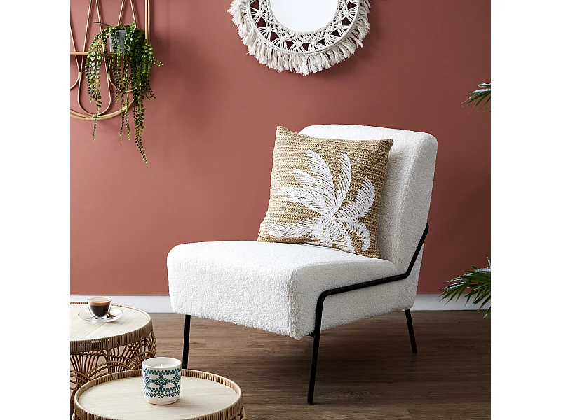 Coussin Dehoussable Palmier 40x40cm Marron, Blanc