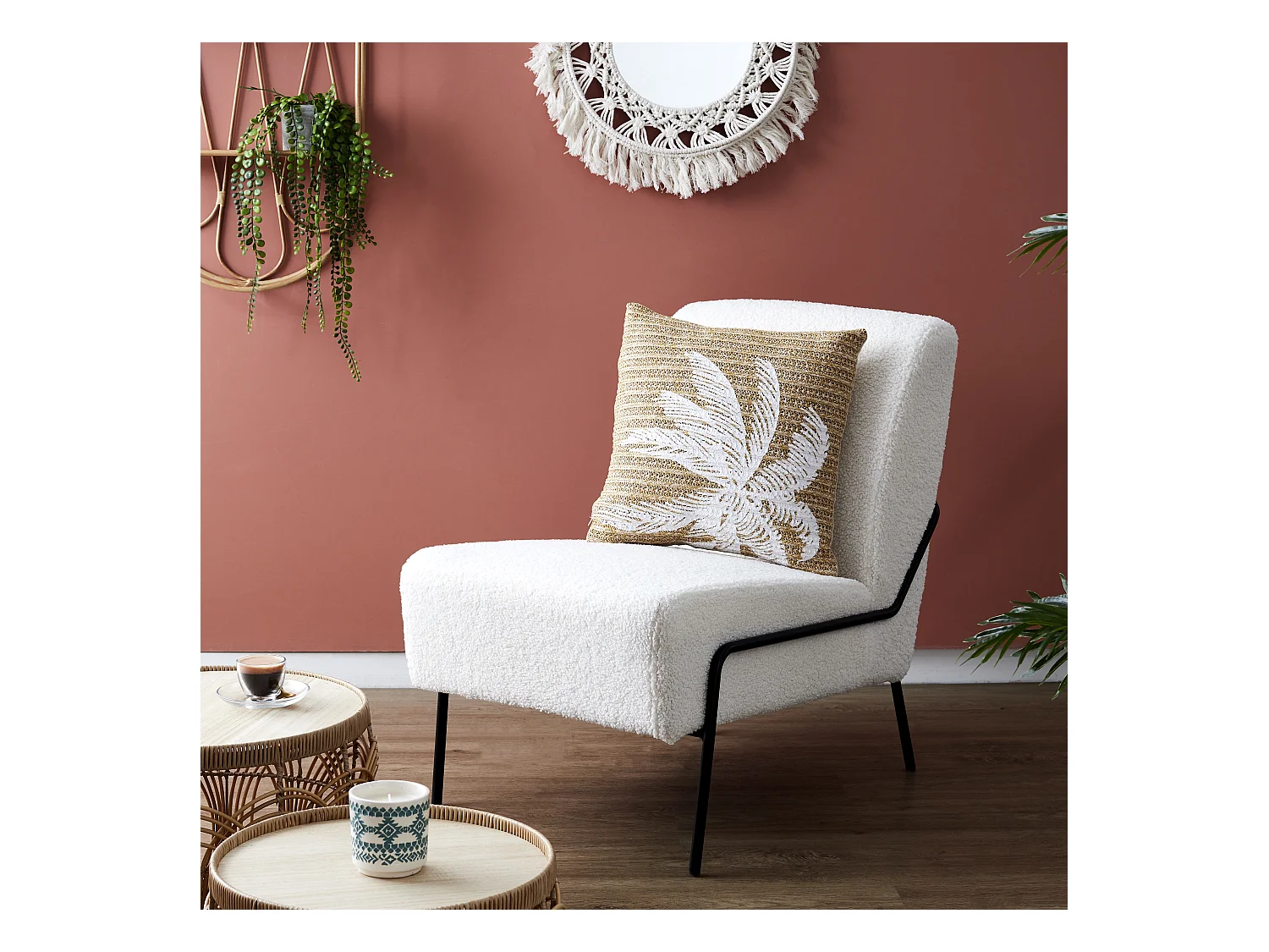 Coussin Dehoussable Palmier 40x40cm Marron, Blanc