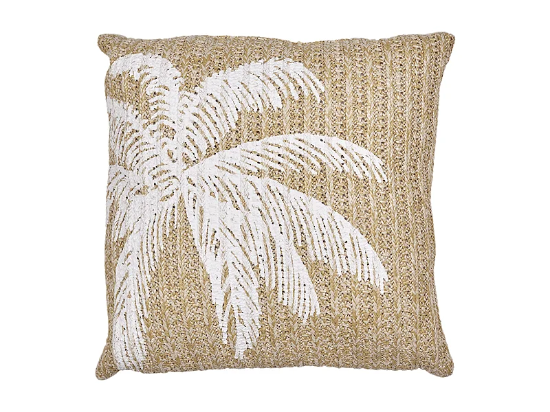 Coussin Dehoussable Palmier 40x40cm Marron, Blanc