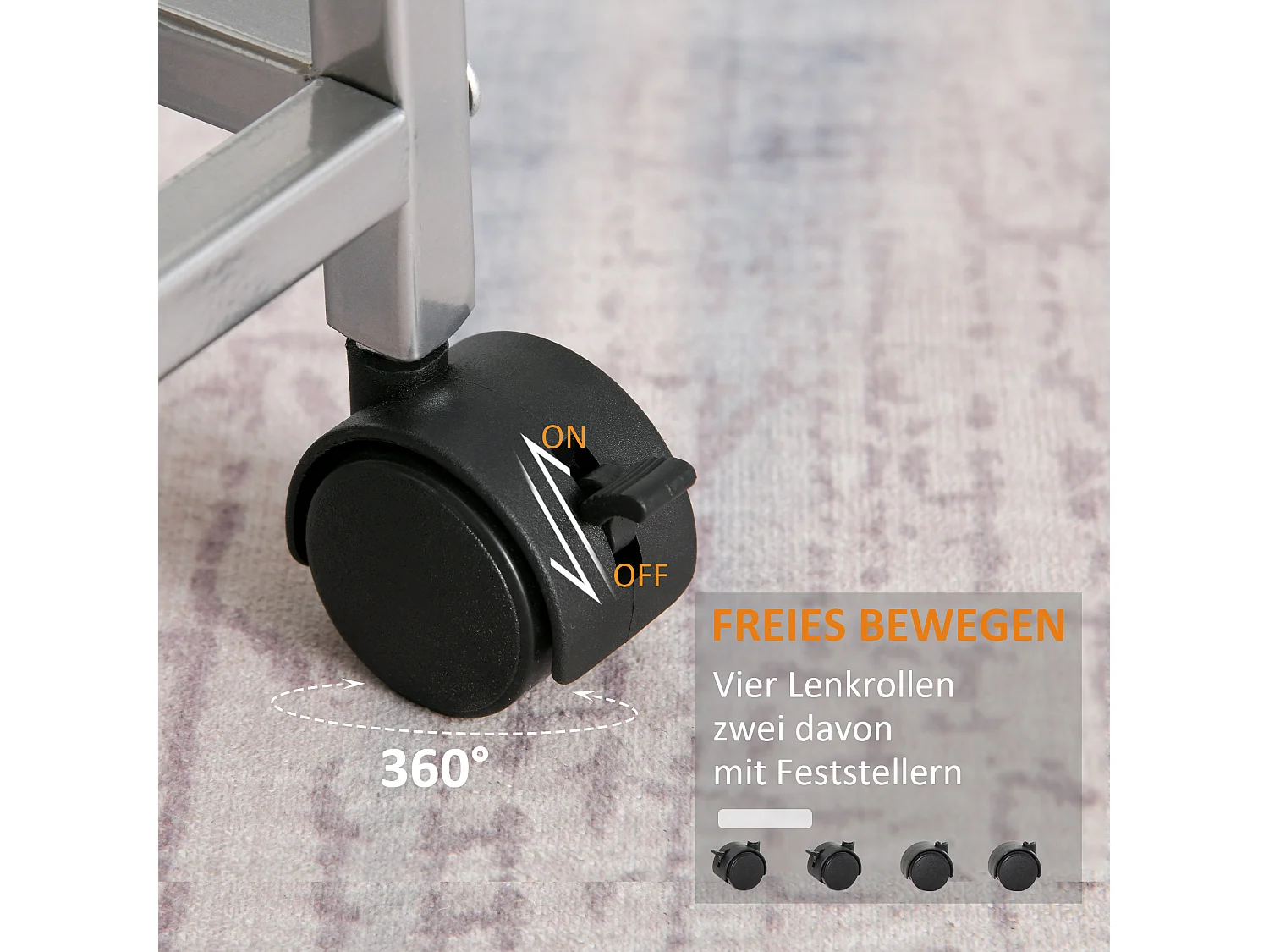 Chariot de cuisine avec paniers métalliques, en bois, argent (36.5x36.5x89 cm)