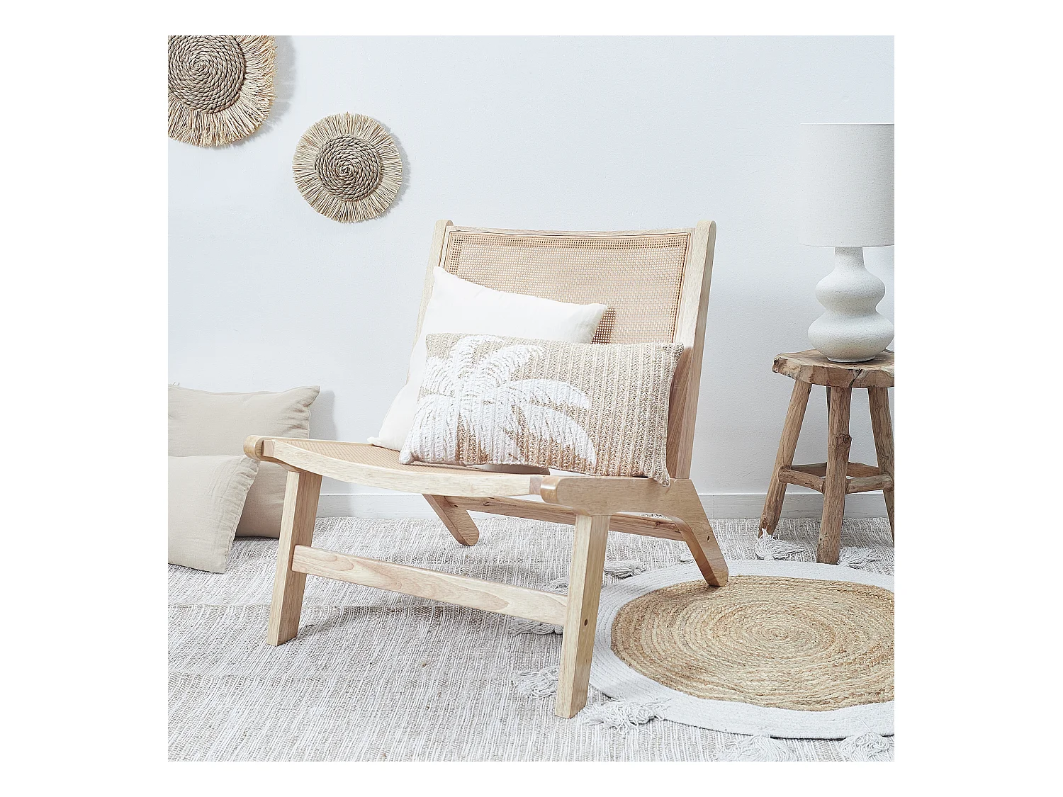 Coussin Palmier 30x50cm Marron, Blanc