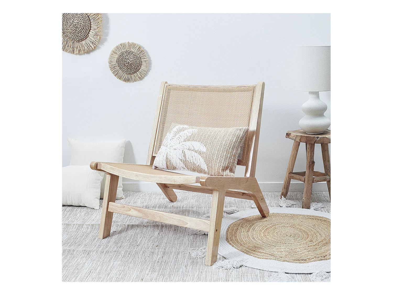 Coussin Palmier 30x50cm Marron, Blanc