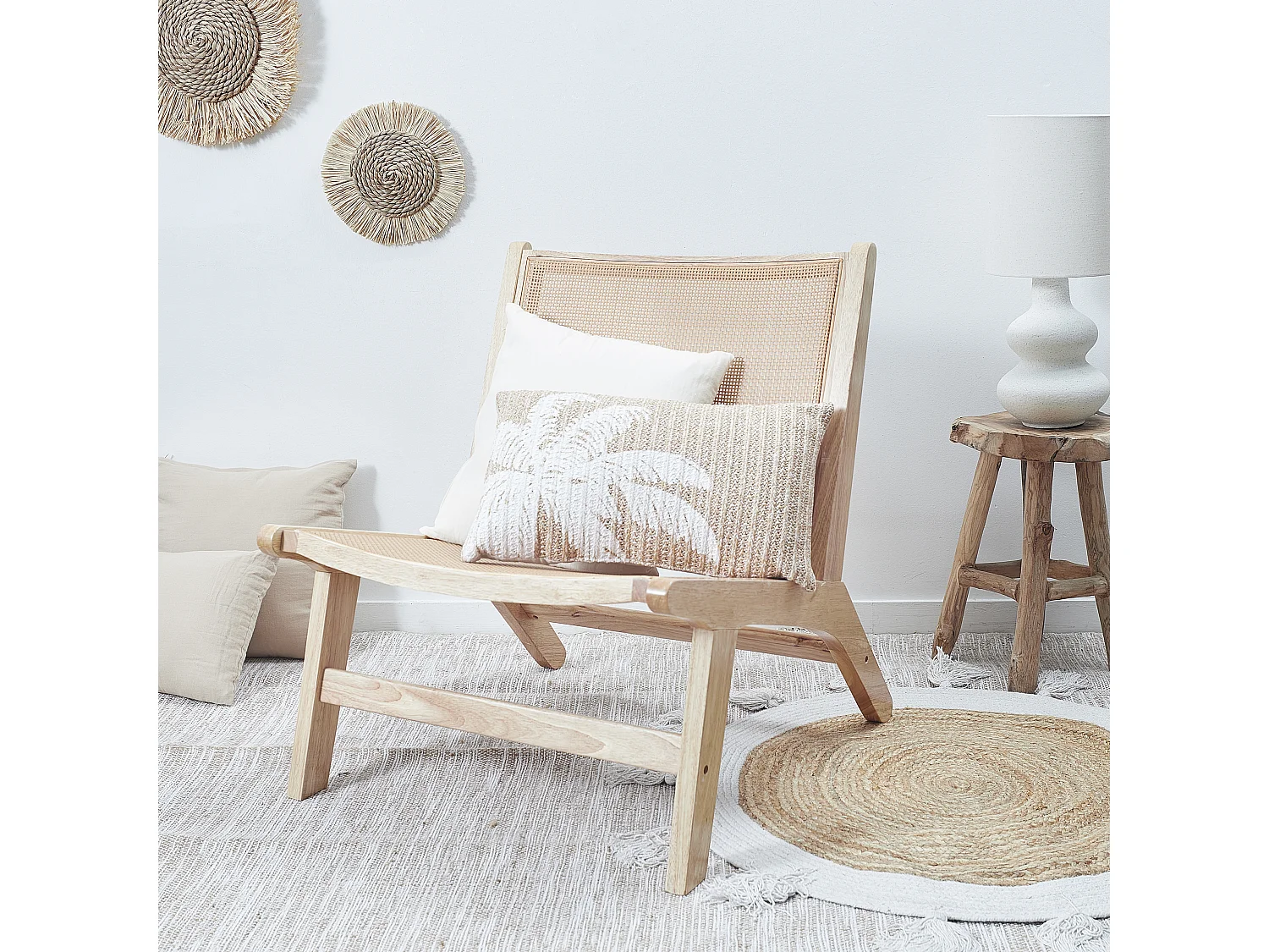 Coussin Palmier 30x50cm Marron, Blanc