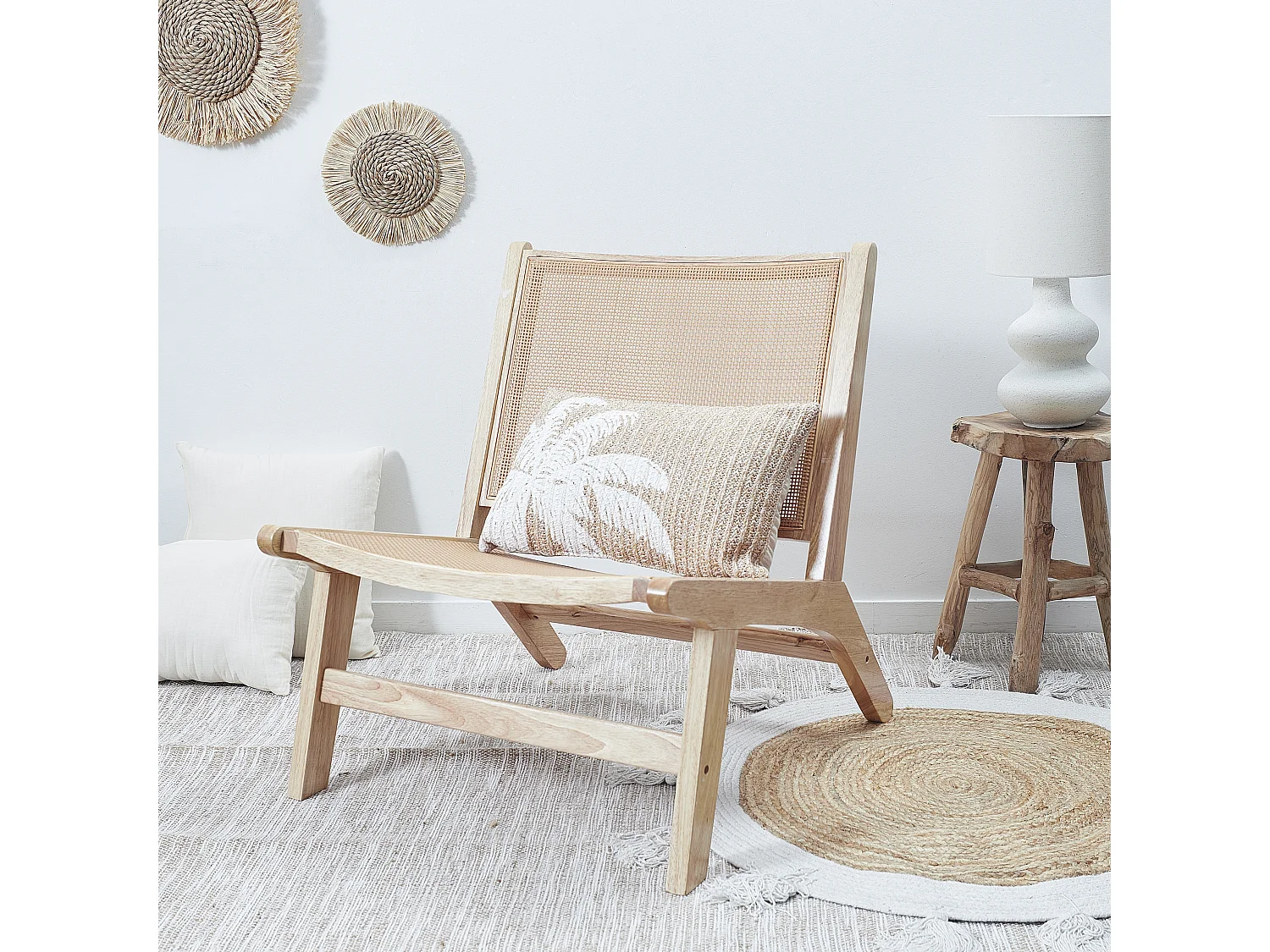 Coussin Palmier 30x50cm Marron, Blanc