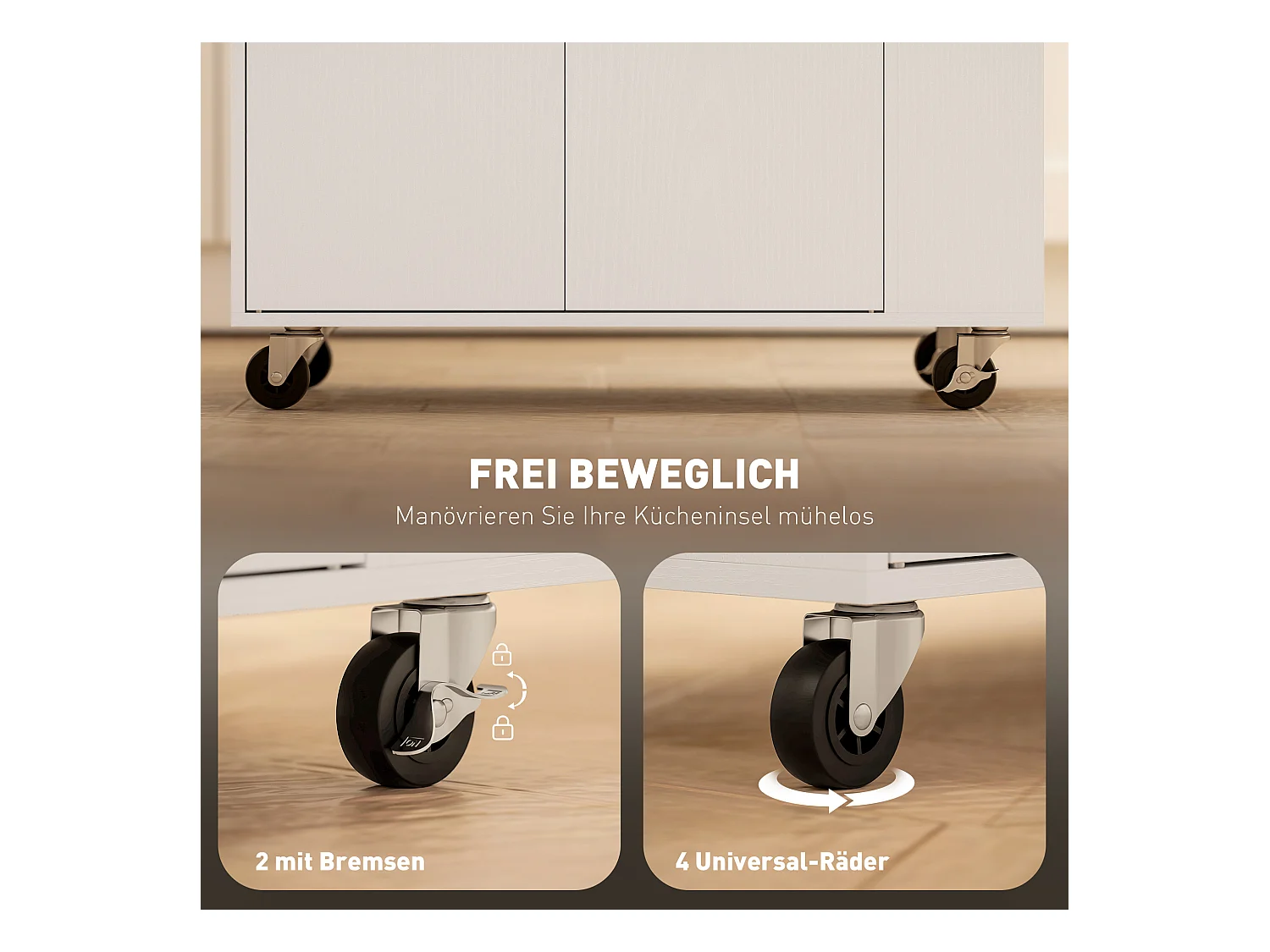 Carrito de cocina móvil con encimera, cajón y estante regulable, blanco (82x38x86,5 cm)