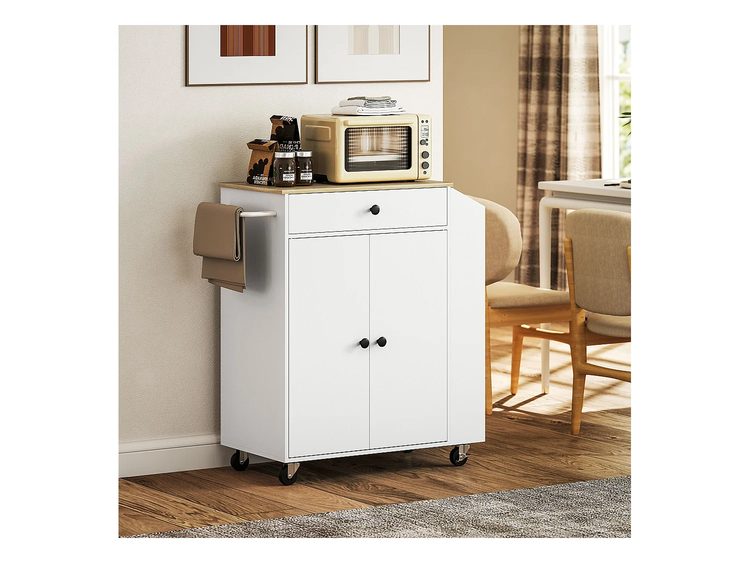 Carrello da cucina mobile con piano di lavoro, cassetto, ripiano regolabile, bianco (82x38x86,5 cm)