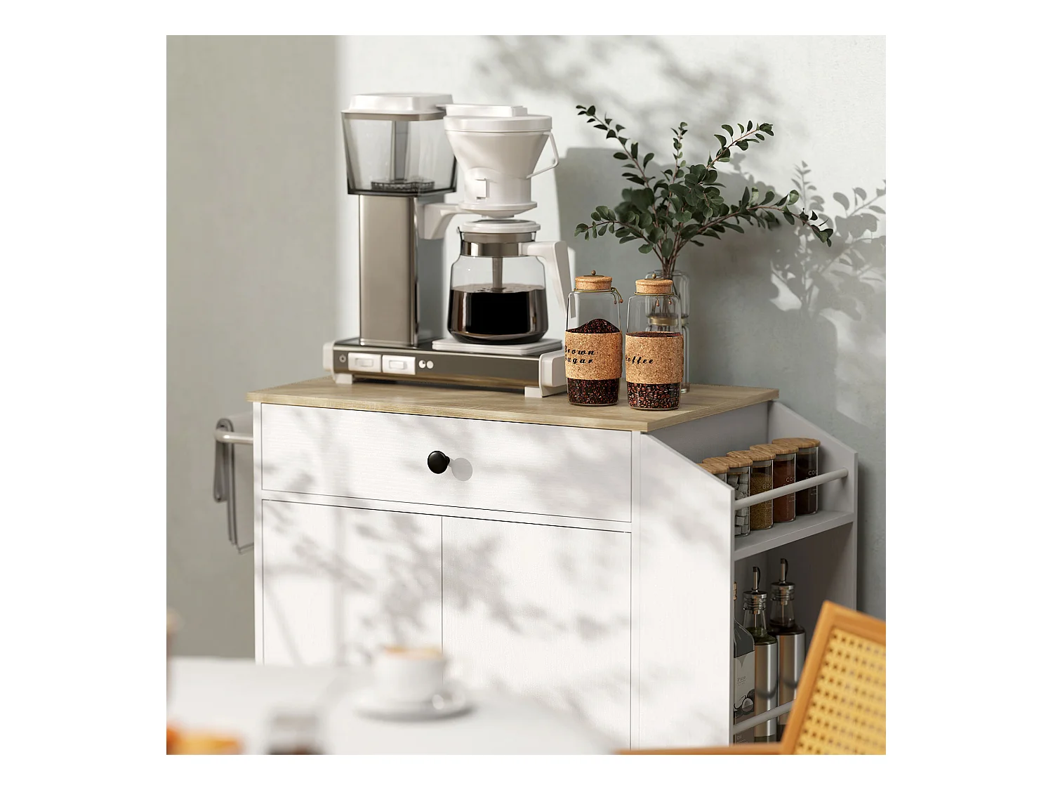 Carrello da cucina mobile con piano di lavoro, cassetto, ripiano regolabile, bianco (82x38x86,5 cm)