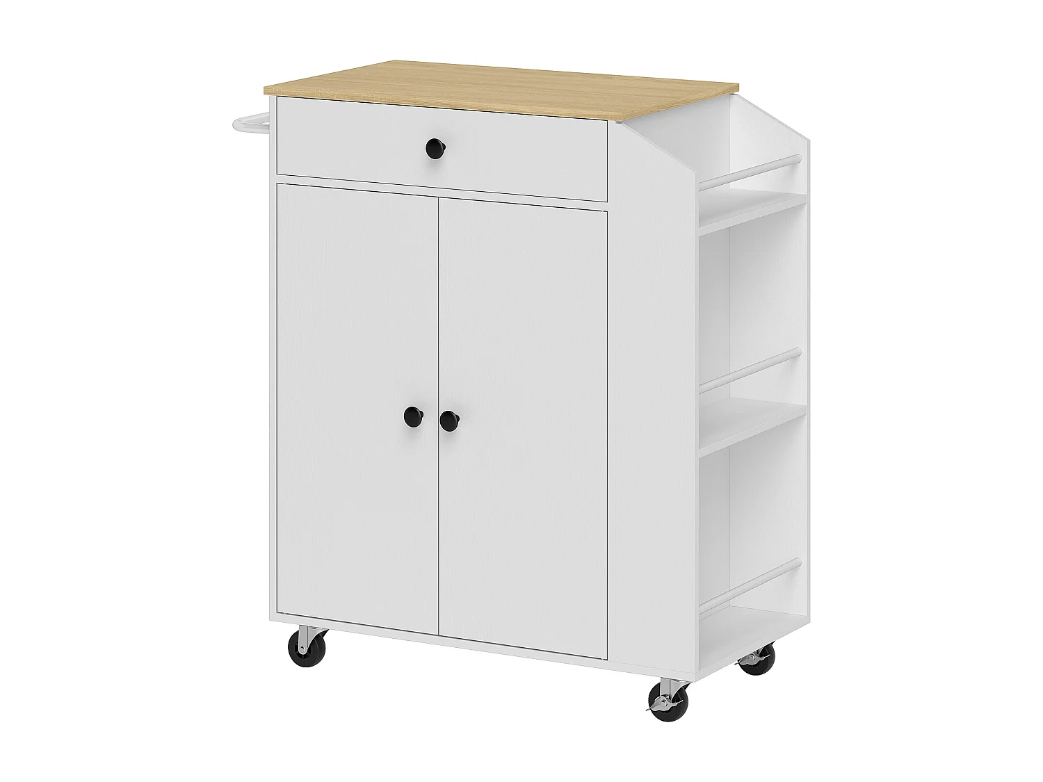 Chariot de cuisine mobile avec plan de travail, tiroir, étagère réglable, blanc (82x38x86.5 cm)