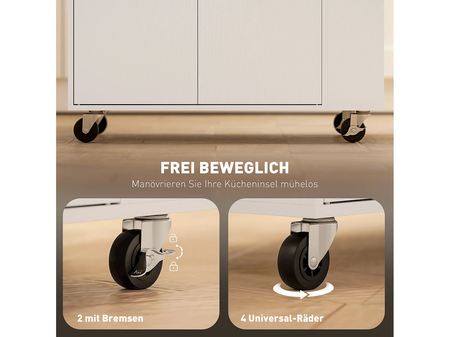 Chariot de cuisine mobile avec plan de travail, tiroir, étagère réglable, blanc (82x38x86.5 cm)