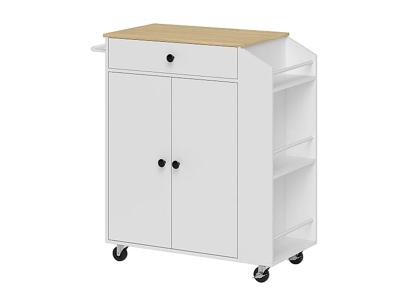 Chariot de cuisine mobile avec plan de travail, tiroir, étagère réglable, blanc (82x38x86.5 cm)