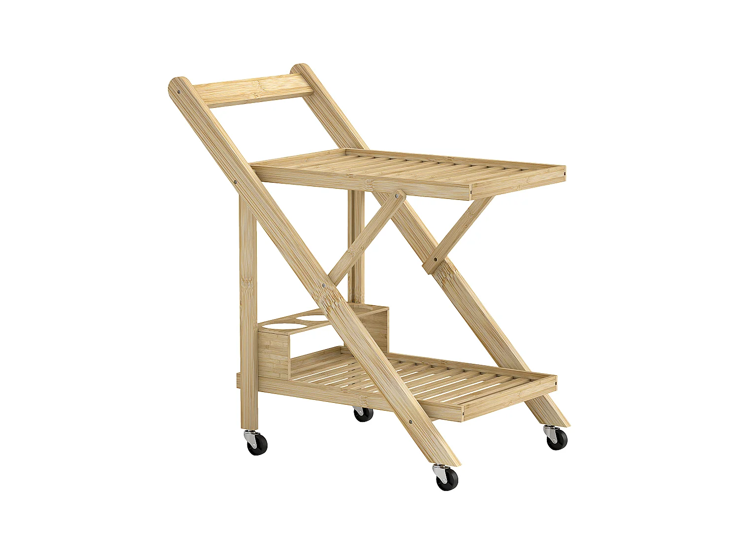 Carrello da cucina con portabottiglie, piano di lavoro, bambù naturale (66x40x70cm)