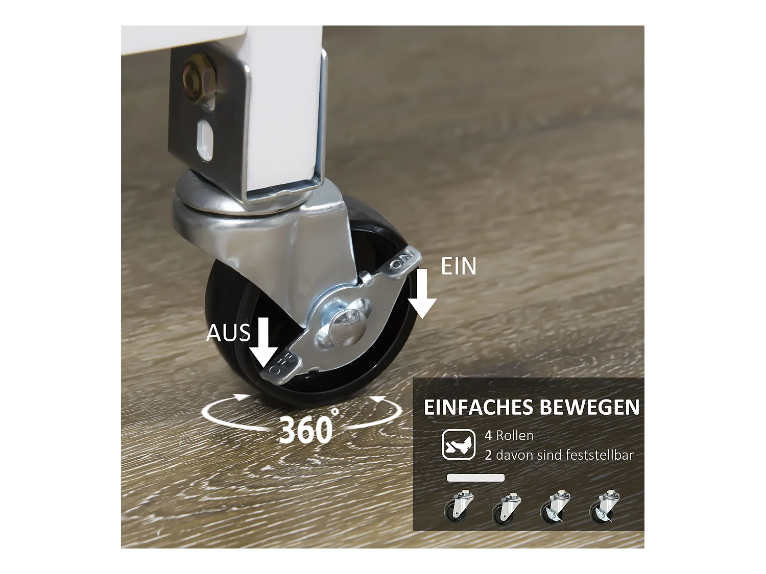 Carrito de cocina con ruedas con 3 cajones, 3 estantes, tablero de madera, MDF blanco (67x37x84cm)