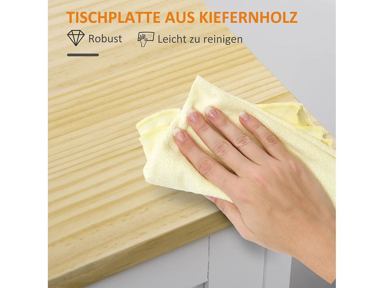 Desserte de cuisine à roulettes avec 3 tiroirs, 3 étagères, plateau bois, MDF blanc (67x37x84cm)