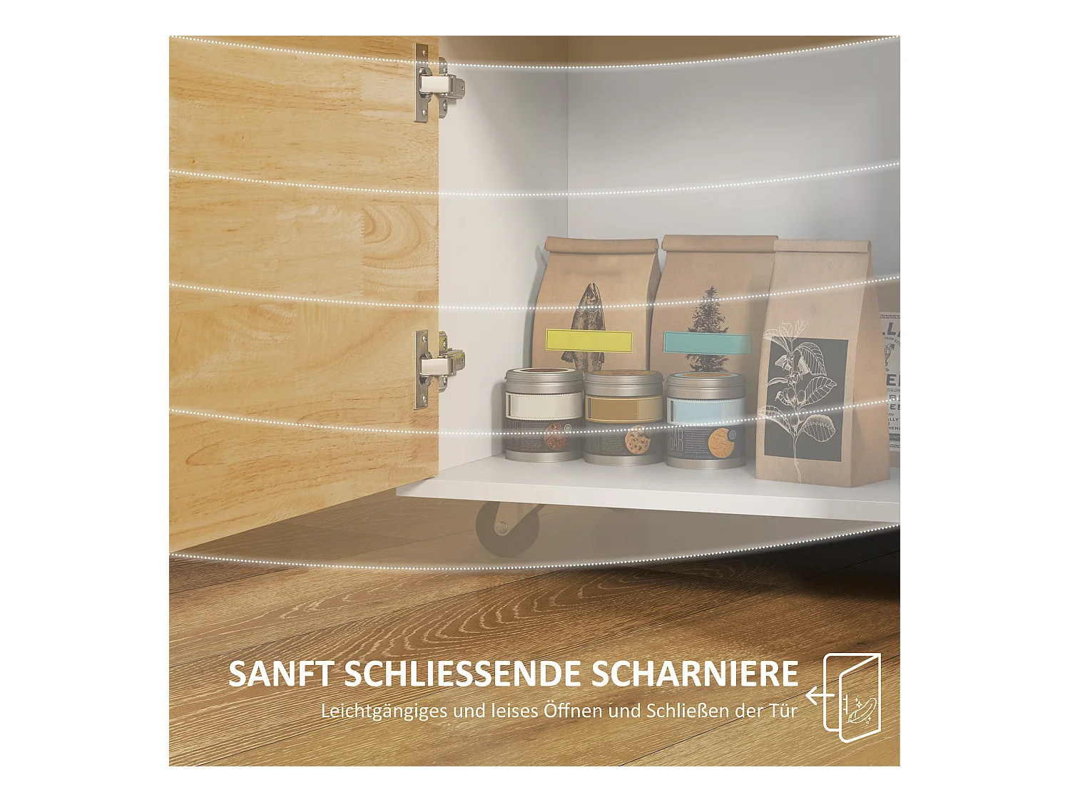 Keukentrolley met werkblad, 2 lades, kast met softclose deur, metaal en hout, roltrolley, (107x50x85 cm)