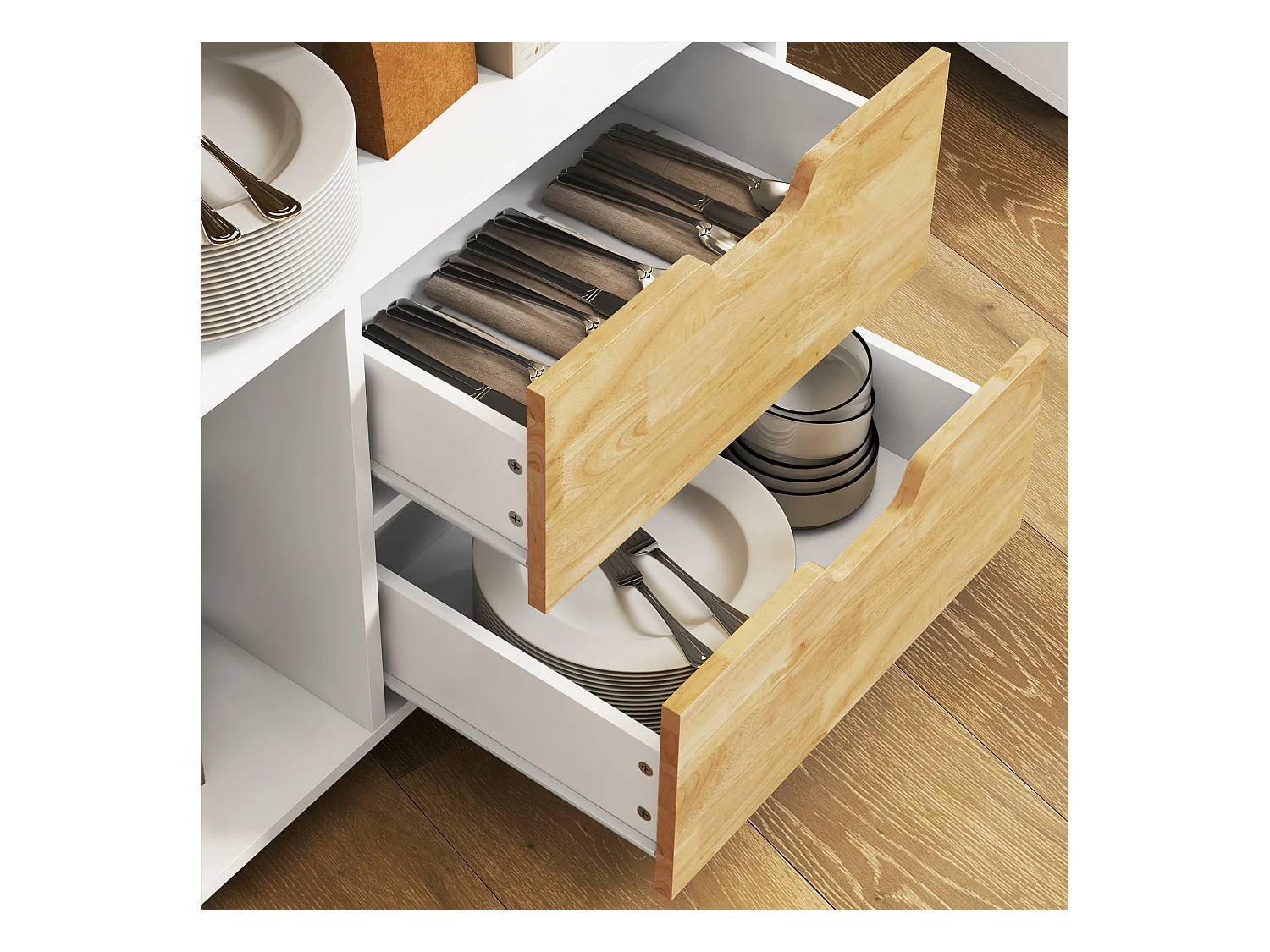 Keukentrolley met werkblad, 2 lades, kast met softclose deur, metaal en hout, roltrolley, (107x50x85 cm)