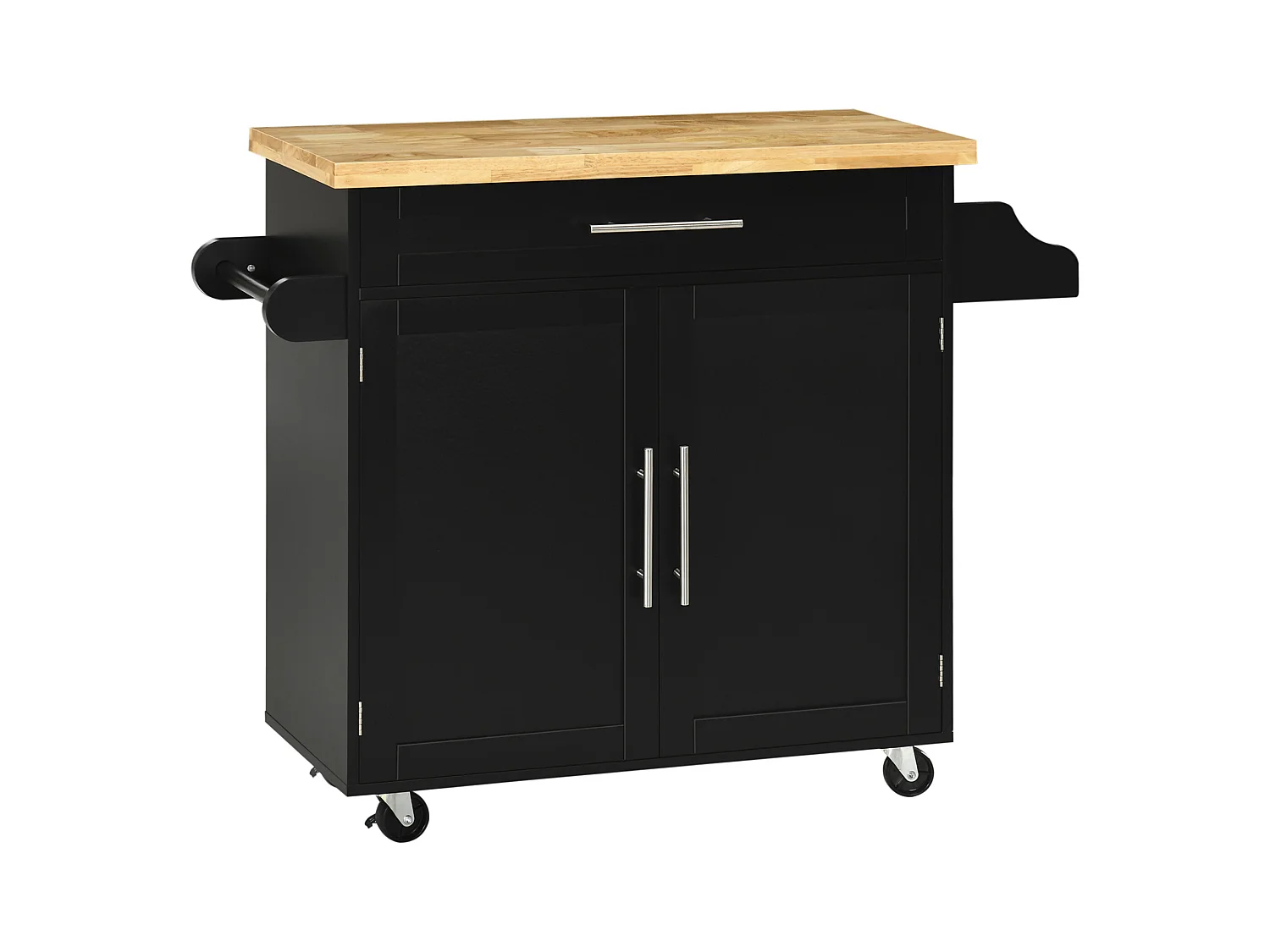 Desserte de cuisine avec plan de travail, étagère réglable, porte-serviettes, bois noir (109x40x89cm)