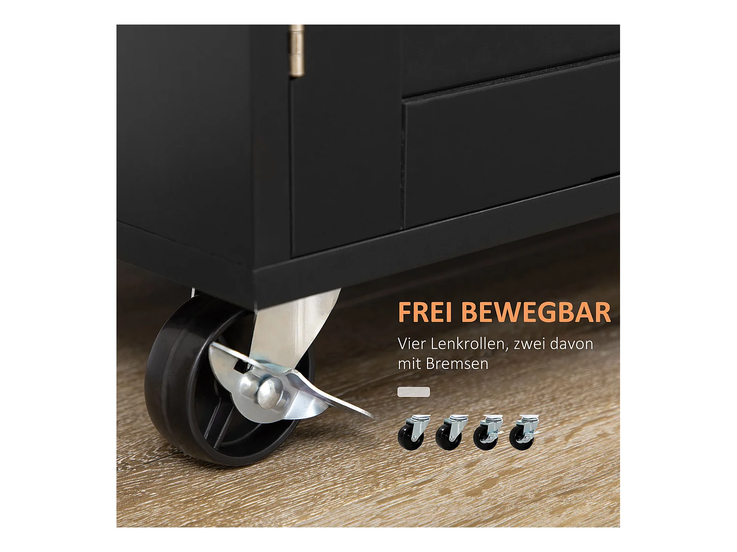 Desserte de cuisine avec plan de travail, étagère réglable, porte-serviettes, bois noir (109x40x89cm)