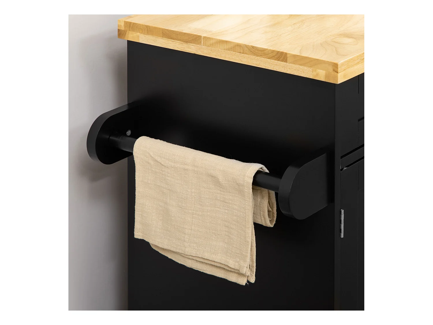 Desserte de cuisine avec plan de travail, étagère réglable, porte-serviettes, bois noir (109x40x89cm)