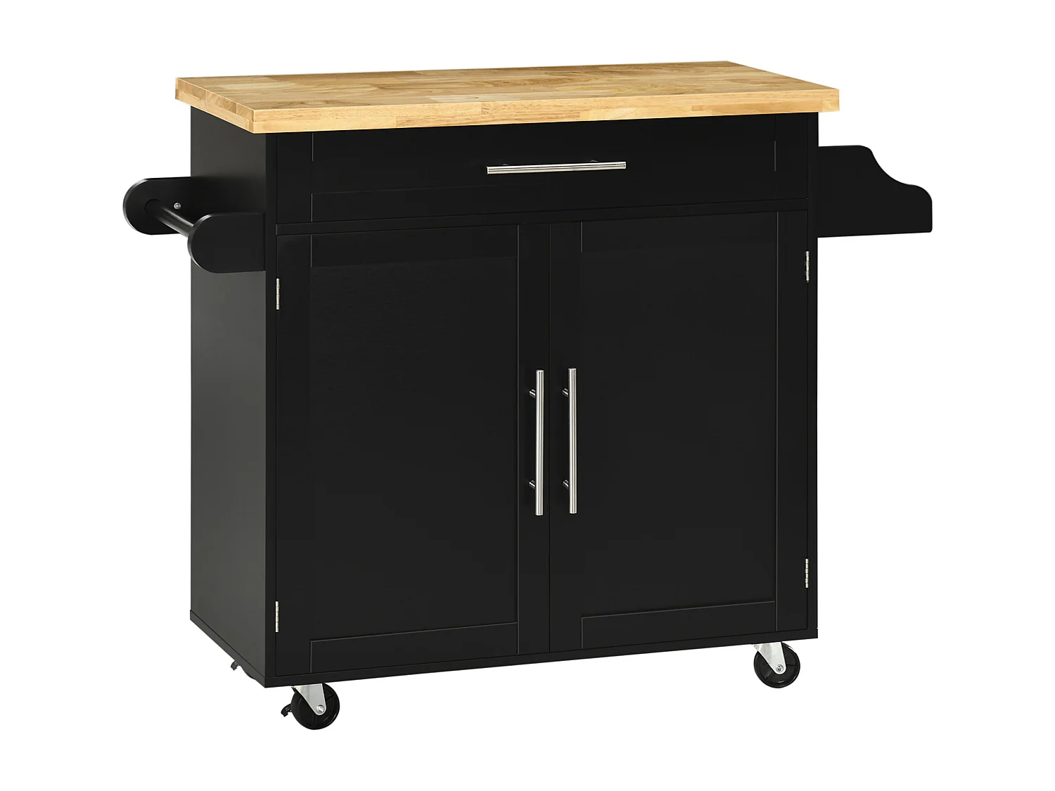 Desserte de cuisine avec plan de travail, étagère réglable, porte-serviettes, bois noir (109x40x89cm)