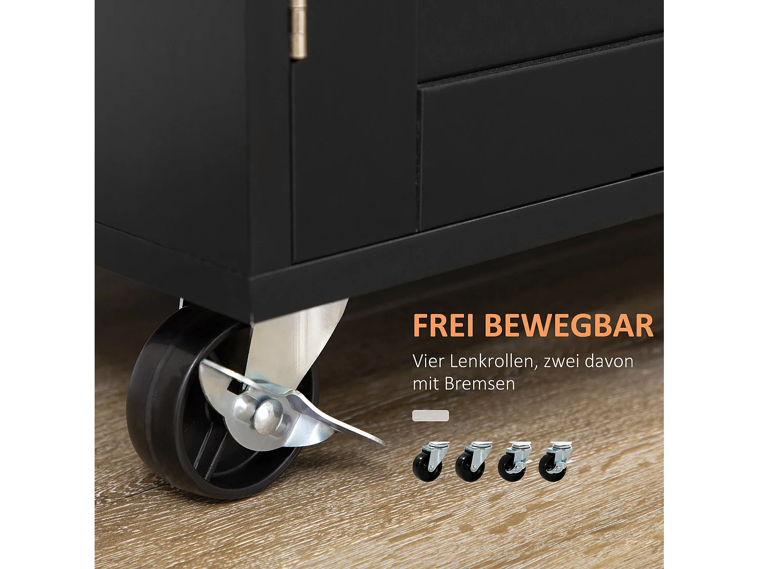 Desserte de cuisine avec plan de travail, étagère réglable, porte-serviettes, bois noir (109x40x89cm)