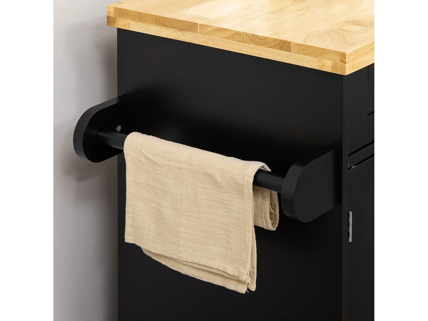 Desserte de cuisine avec plan de travail, étagère réglable, porte-serviettes, bois noir (109x40x89cm)