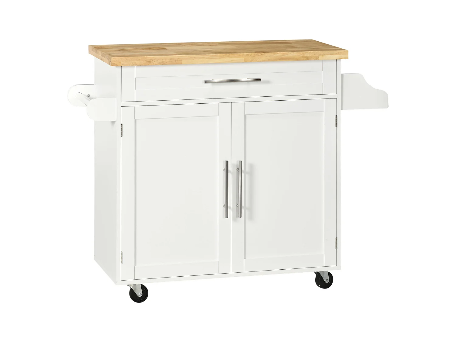 Carrito de cocina móvil con encimera, estante regulable, MDF blanco (109x40x89cm)