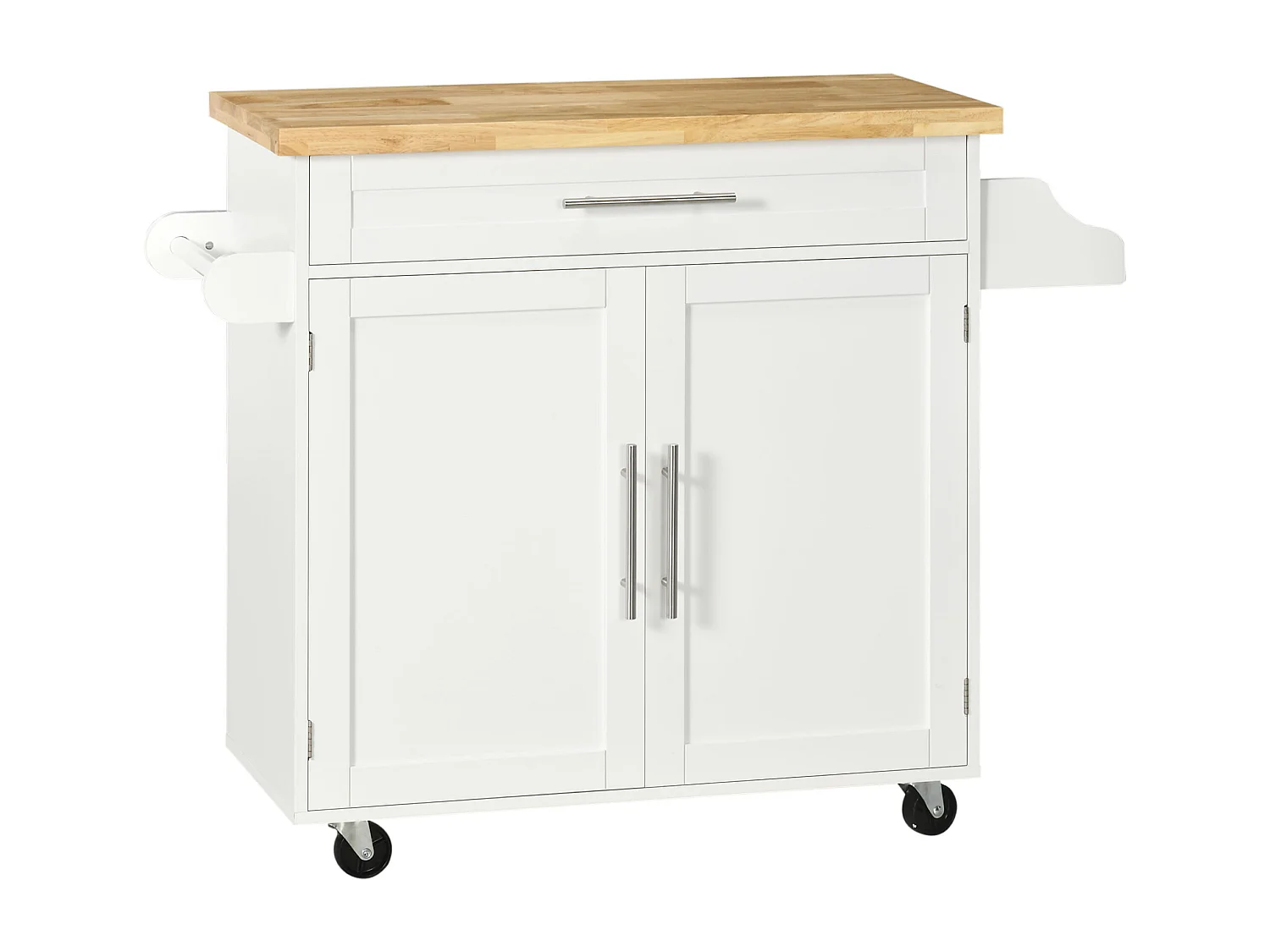 Desserte de cuisine mobile avec plan de travail, étagère réglable, MDF blanc (109x40x89cm)