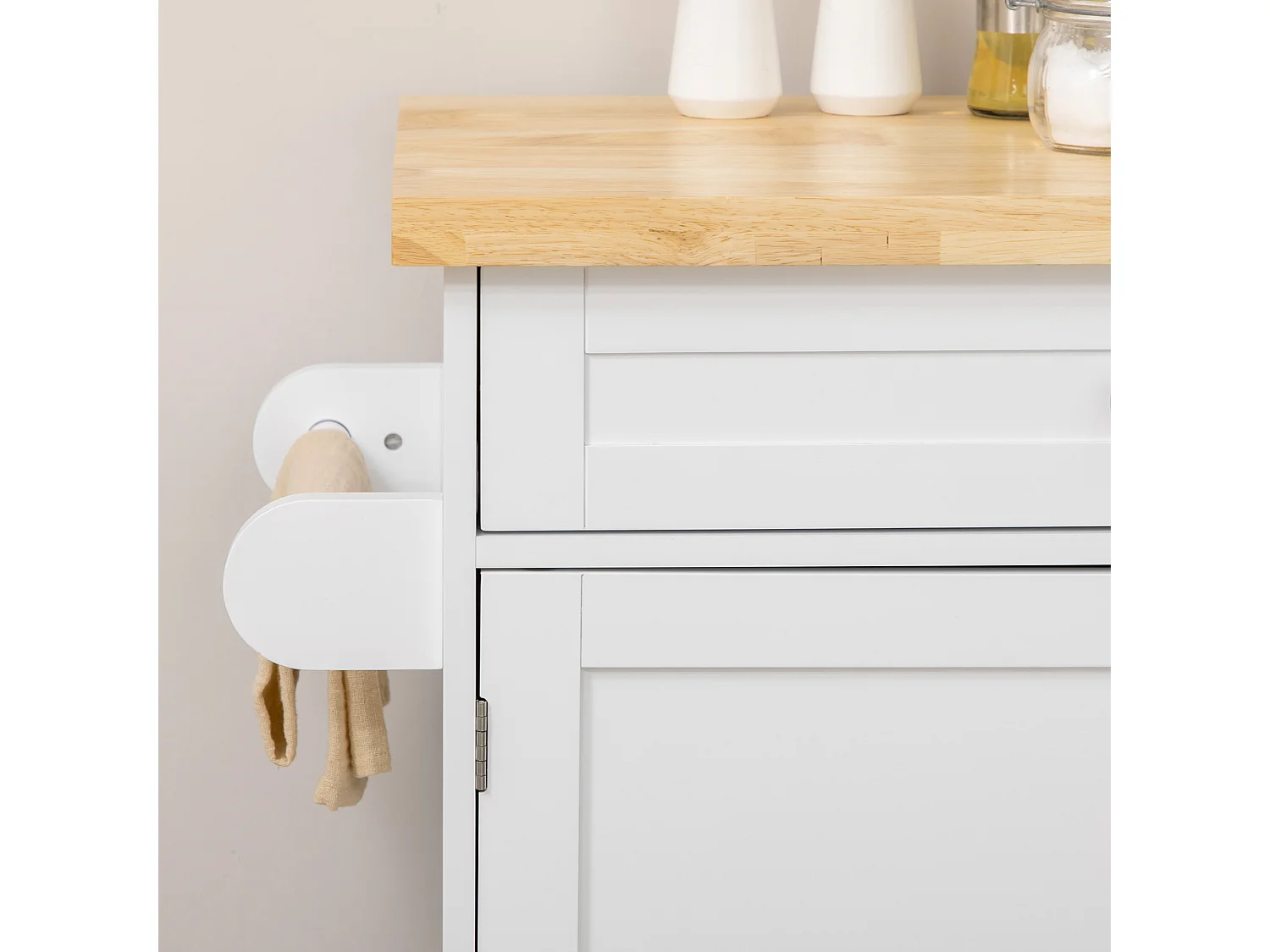 Desserte de cuisine mobile avec plan de travail, étagère réglable, MDF blanc (109x40x89cm)