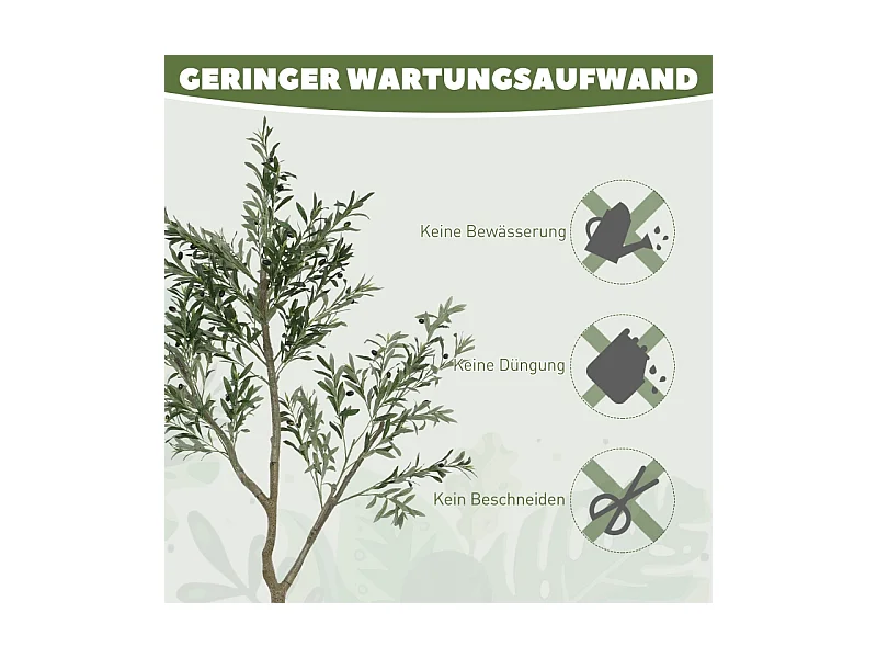 Kunst olijfboom 180 cm, potplant, kunststof, groen, met kunstmos en gras (17x17x180 cm)