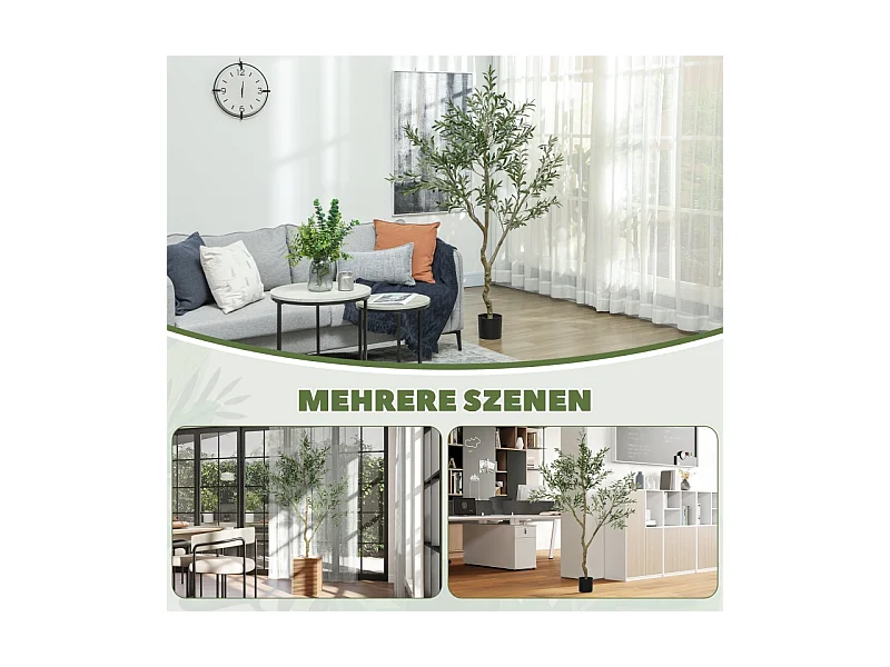 Kunst olijfboom 180 cm, potplant, kunststof, groen, met kunstmos en gras (17x17x180 cm)