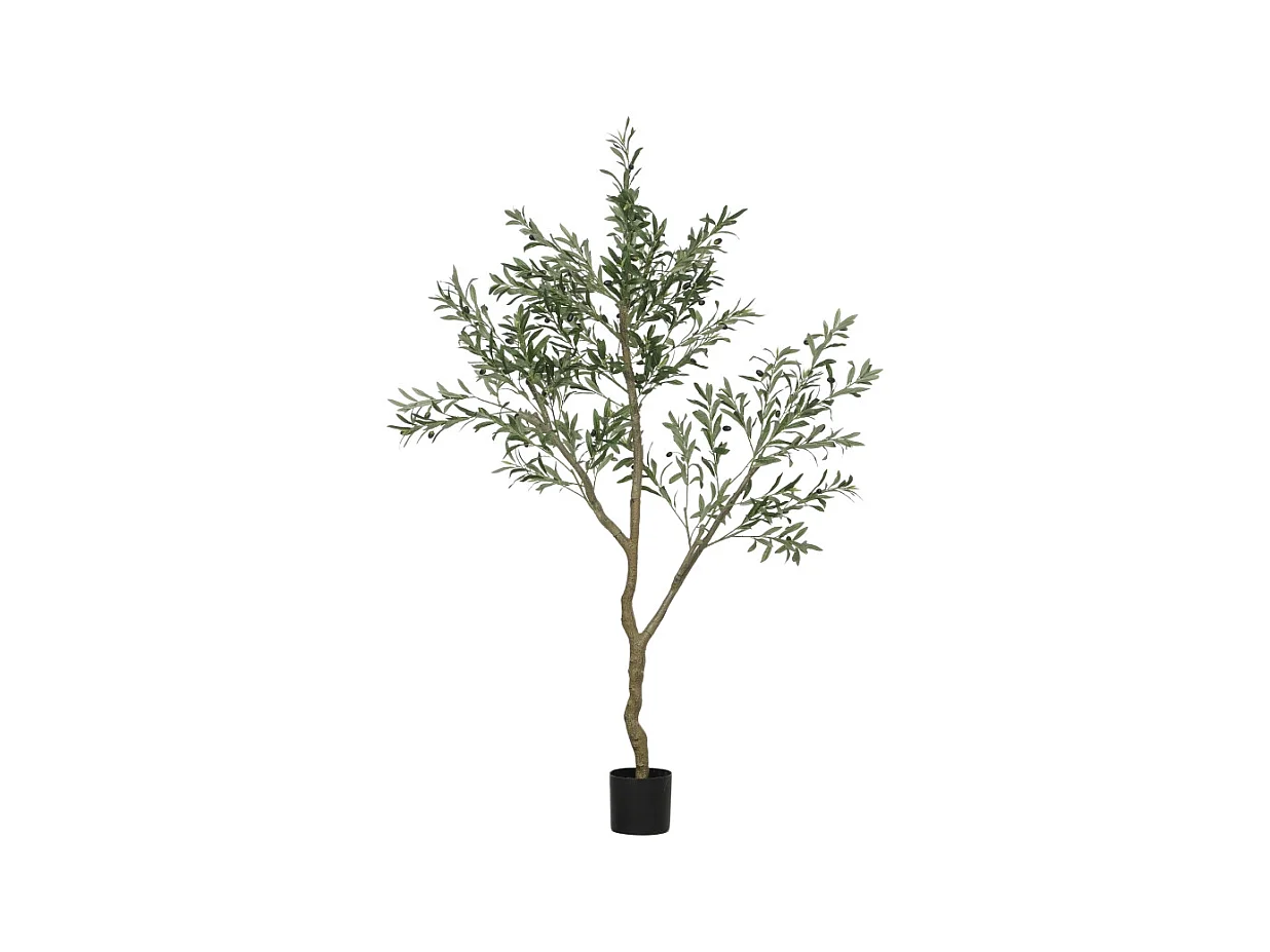 Olivier artificiel 180 cm, plante en pot, plastique, vert, avec mousse et herbe artificielles (17x17x180 cm)