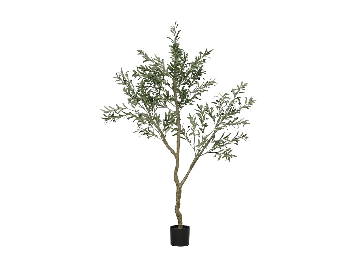 Olivier artificiel 180 cm, plante en pot, plastique, vert, avec mousse et herbe artificielles (17x17x180 cm)