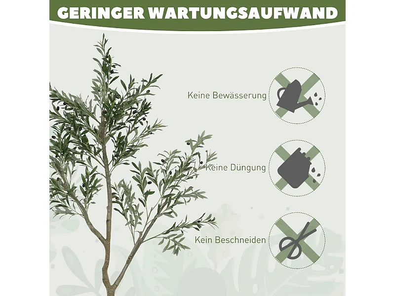 Olivier artificiel 180 cm, plante en pot, plastique, vert, avec mousse et herbe artificielles (17x17x180 cm)