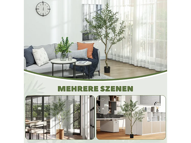 Olivier artificiel 180 cm, plante en pot, plastique, vert, avec mousse et herbe artificielles (17x17x180 cm)