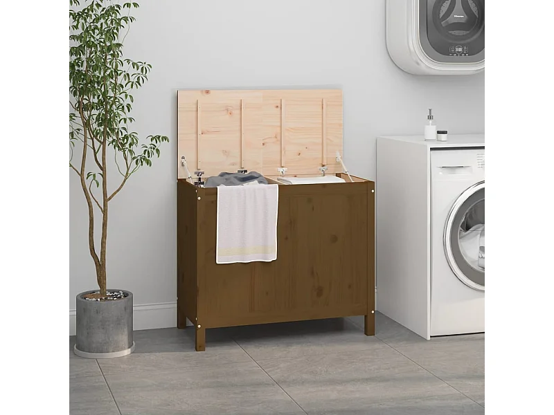 Wäschetruhe Honigbraun 88,5x44x76 cm Massivholz Kiefer