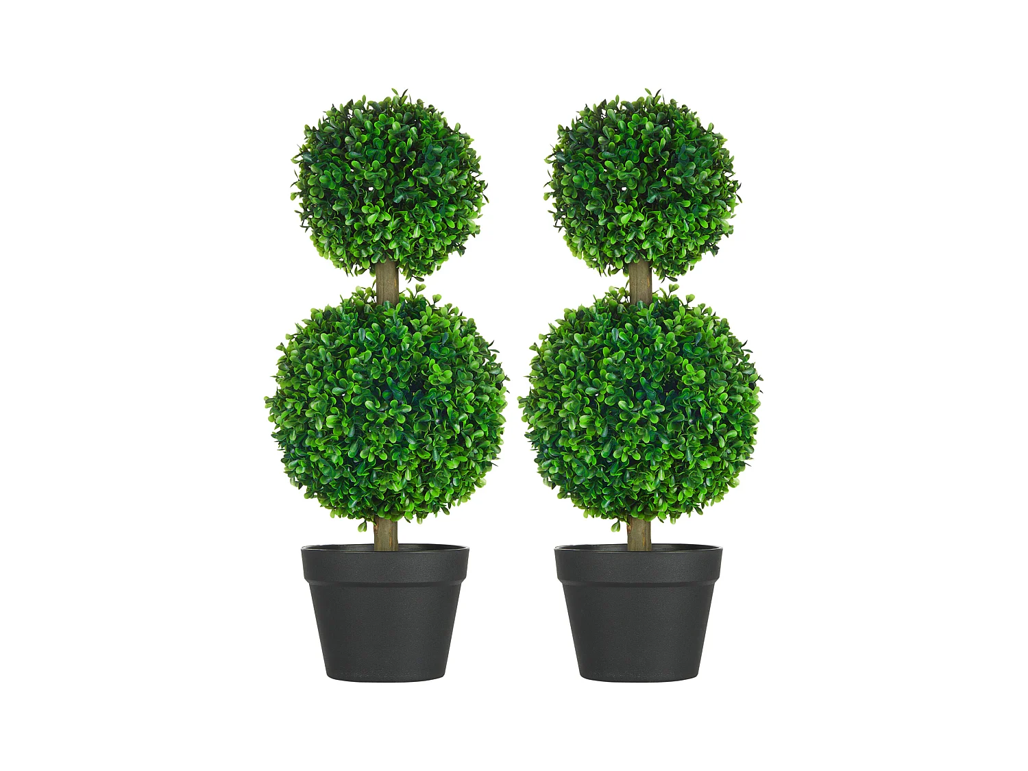 Lot de 2 buis artificiels, résistants aux UV, avec double boule, pour l'intérieur et le jardin, en plastique, vert (17 x 17 x 60 cm)