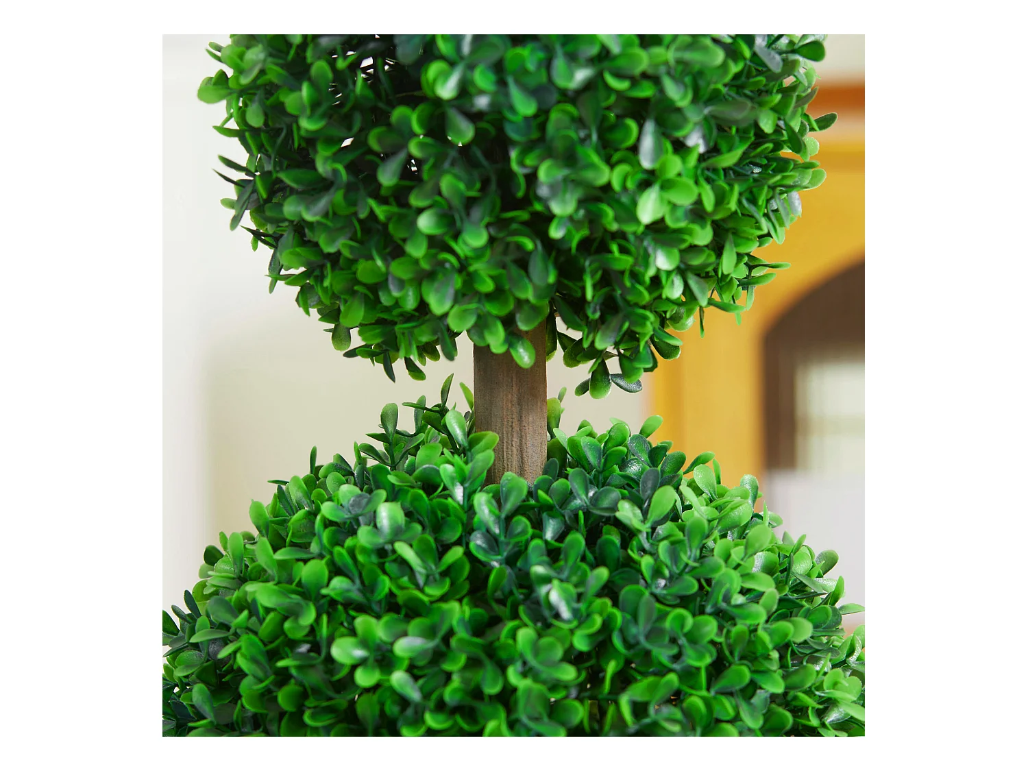 Lot de 2 buis artificiels, résistants aux UV, avec double boule, pour l'intérieur et le jardin, en plastique, vert (17 x 17 x 60 cm)
