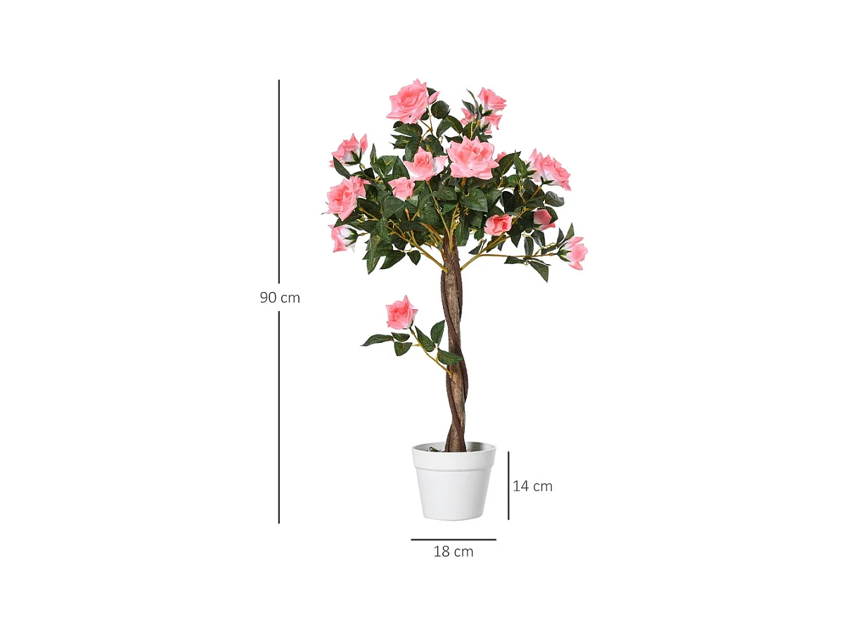 Plante artificielle Rose 90 cm, Décorative en pot, plastique, blanc (18x18x90 cm)