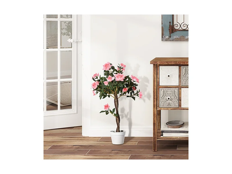 Plante artificielle Rose 90 cm, Décorative en pot, plastique, blanc (18x18x90 cm)