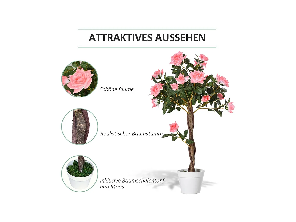 Plante artificielle Rose 90 cm, Décorative en pot, plastique, blanc (18x18x90 cm)