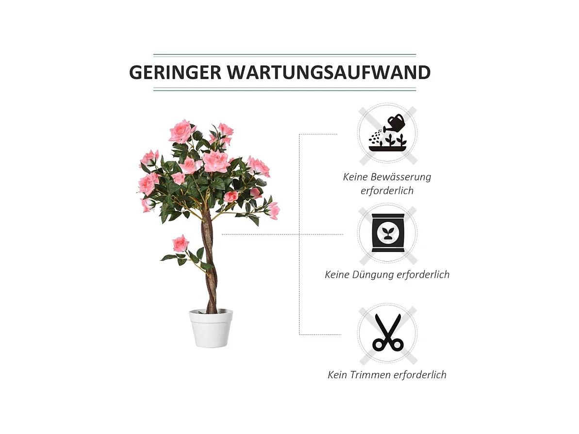 Plante artificielle Rose 90 cm, Décorative en pot, plastique, blanc (18x18x90 cm)