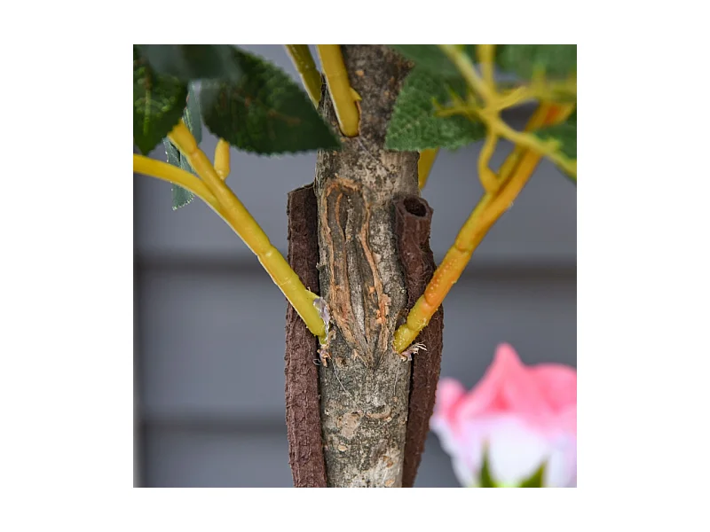 Plante artificielle Rose 90 cm, Décorative en pot, plastique, blanc (18x18x90 cm)