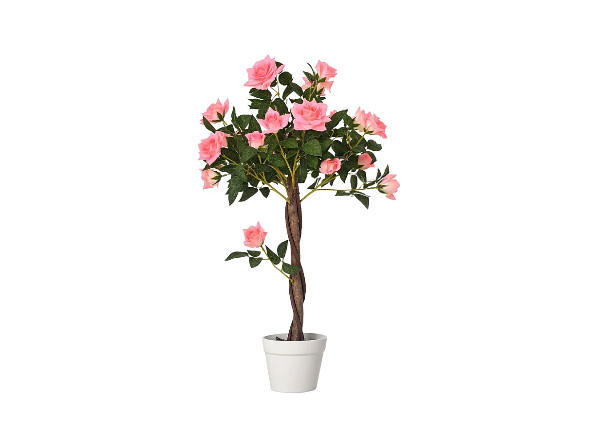 Pianta artificiale Rosa 90 cm, Decorativa in vaso, plastica, bianca (18x18x90 cm)