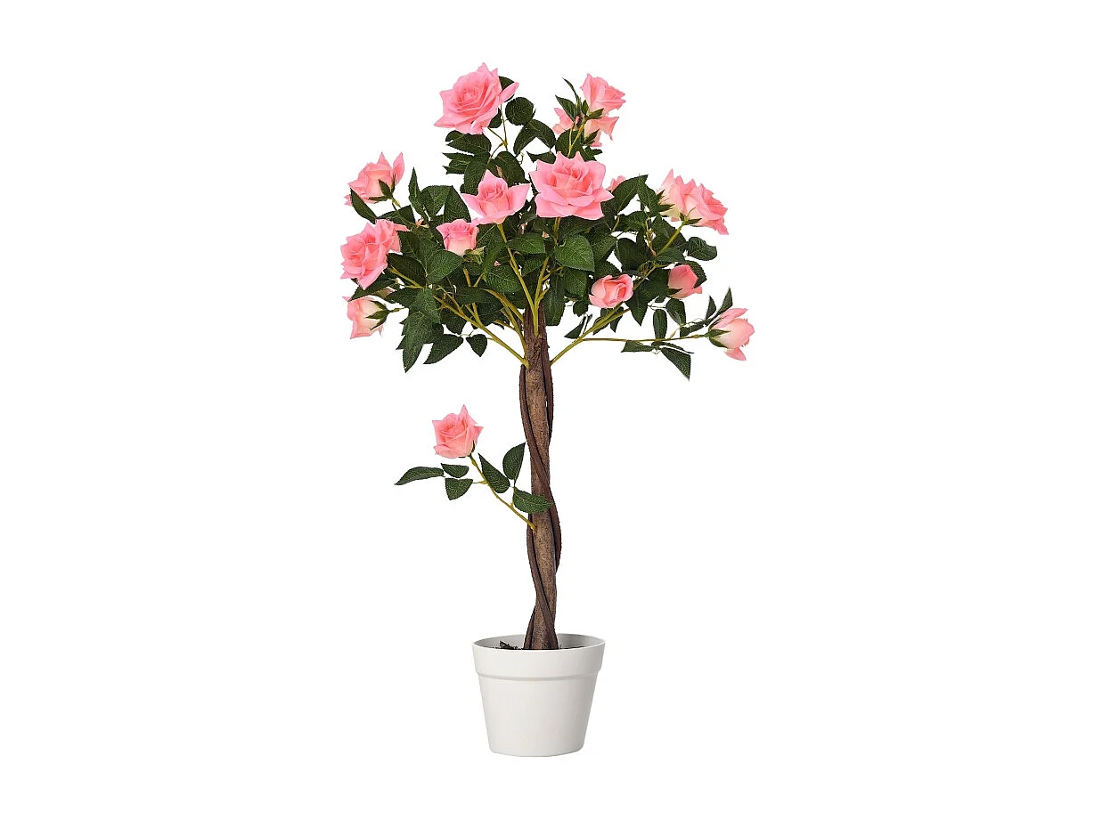 Plante artificielle Rose 90 cm, Décorative en pot, plastique, blanc (18x18x90 cm)