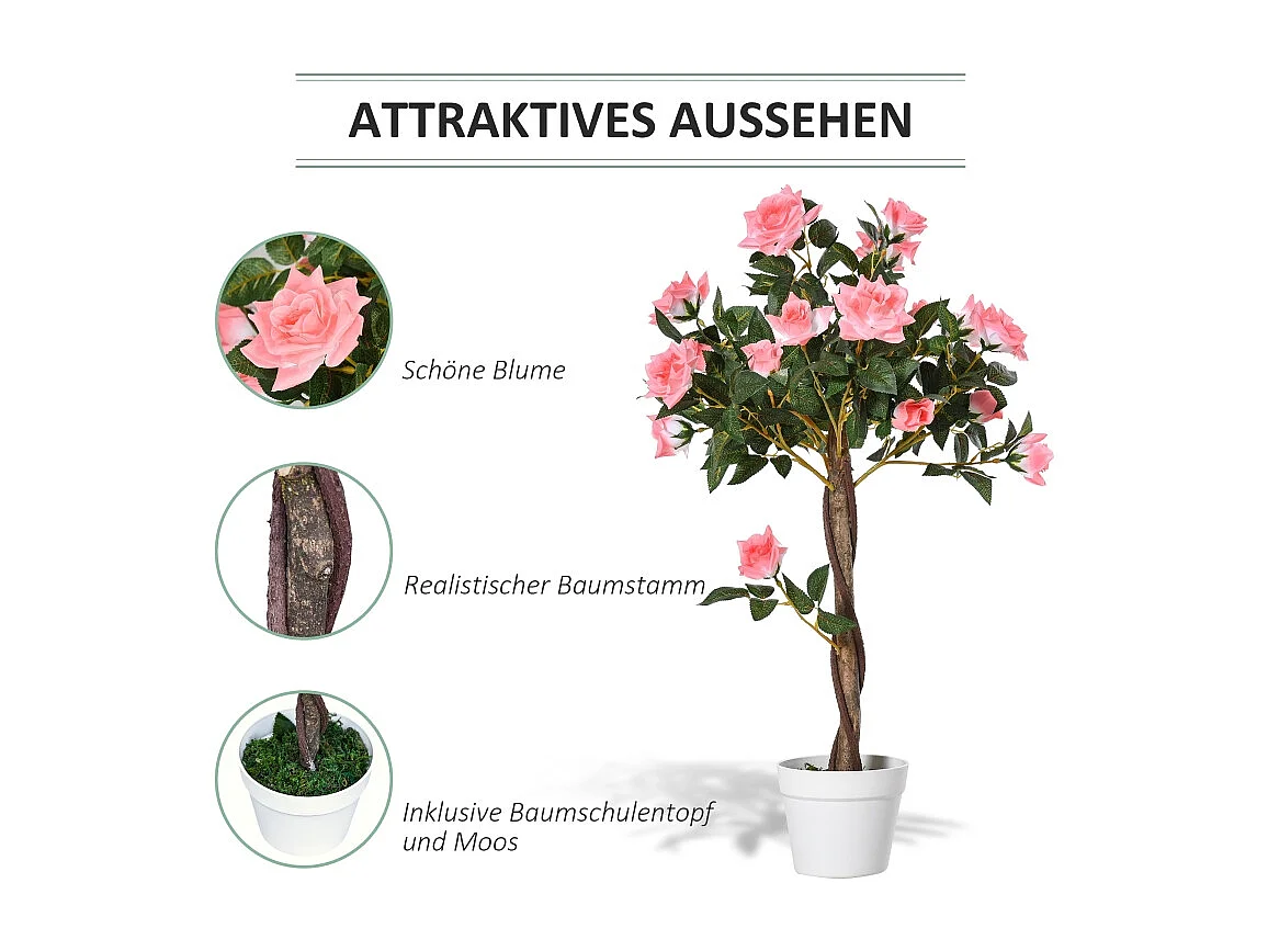 Plante artificielle Rose 90 cm, Décorative en pot, plastique, blanc (18x18x90 cm)