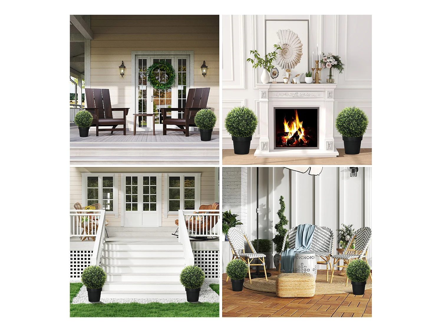 Lot de 2 cèdres artificiels décoratifs, plastique, verts, résistants aux UV, faciles à assembler (45x45x45cm)