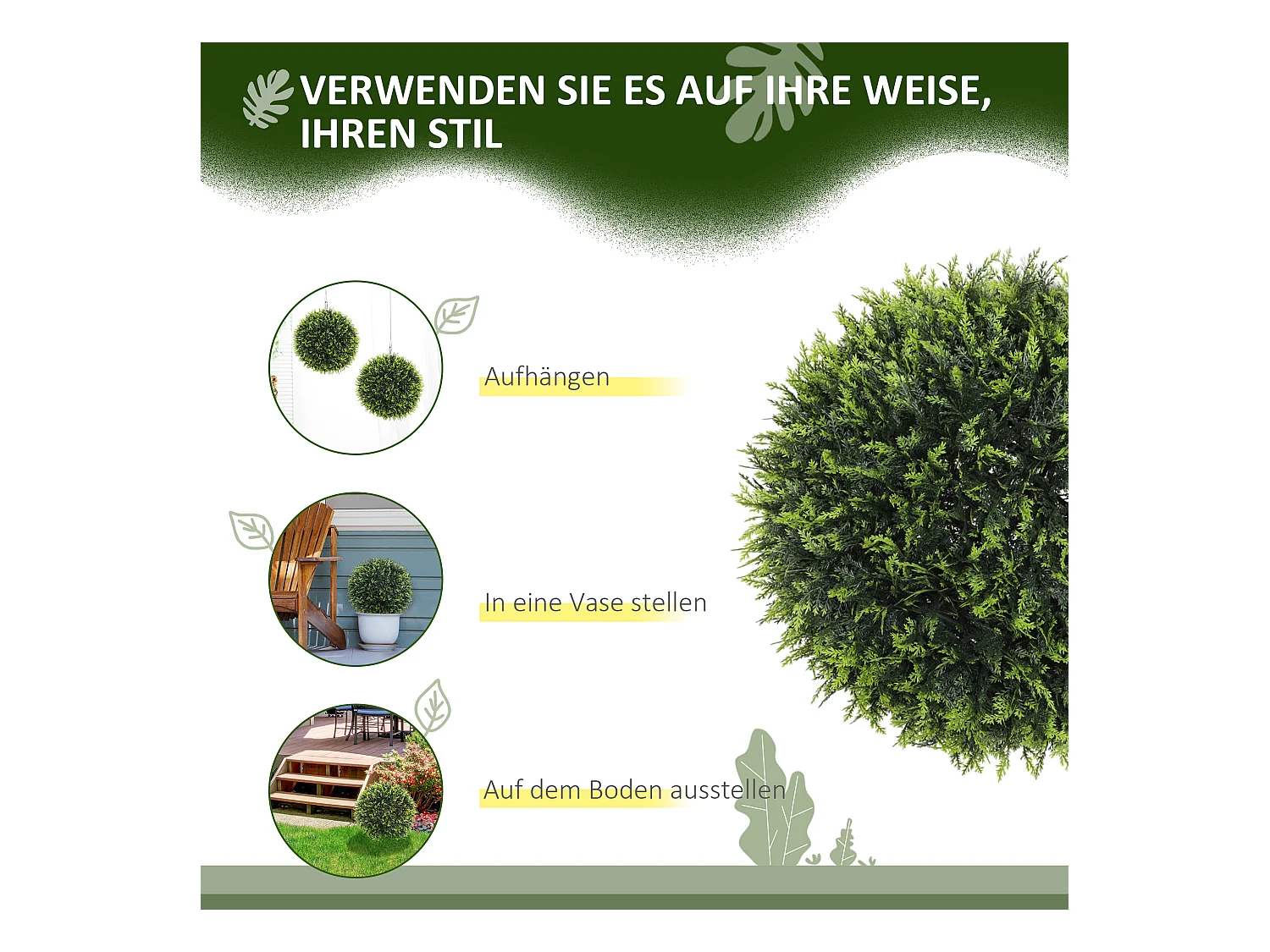 Lot de 2 cèdres artificiels décoratifs, plastique, verts, résistants aux UV, faciles à assembler (45x45x45cm)